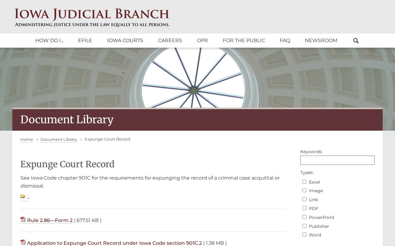 Iowa Judicial Branch expungement forms available for court record relief