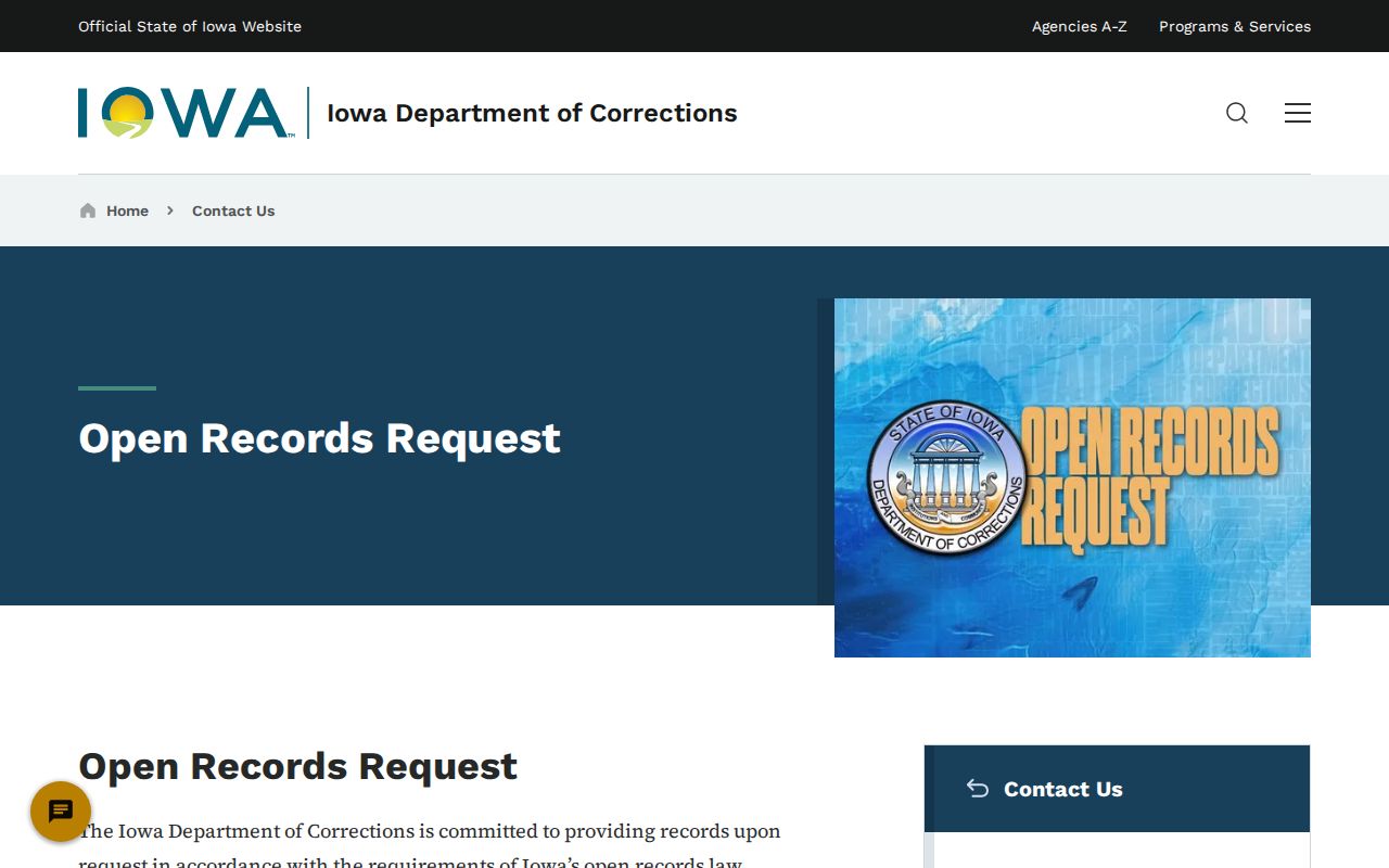 Iowa Department of Corrections open records request information
